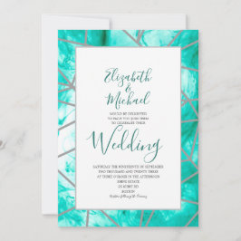 Elegant Aqua Blue Geometric Formal Wedding Kaart