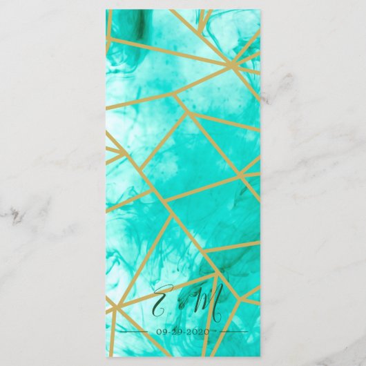 Elegant Aqua Blue Geometric Gold Menu (Achterkant)
