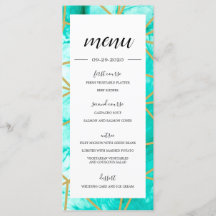 Elegant Aqua Blue Geometric Gold Menu