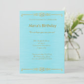 ELEGANT AQUA BLUE GOLD GRORDER INVITATION KAART (Staand voorkant)
