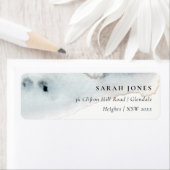 Elegant Aqua Blue Gold Waterverf Beachy Adres Etiket (Insitu)