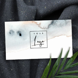 Elegant Aqua Blue Gold Waterverf Beachy Logo Visitekaartje