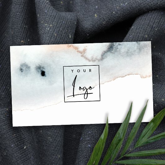 Elegant Aqua Blue Gold Waterverf Beachy Logo Visitekaartje