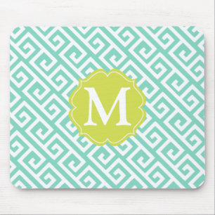 Elegant Aqua Blue Greek Key op maat Muismat
