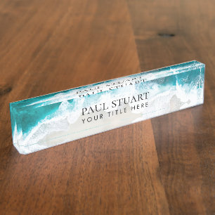 Elegant Aqua Blue Green Beach Script Naambordje