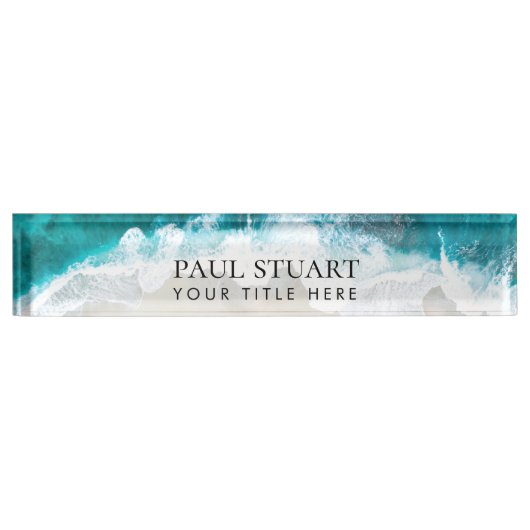 Elegant Aqua Blue Green Beach Script Naambordje (Voorkant)