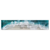 Elegant Aqua Blue Green Beach Signature Script Naambordje (Voorkant)