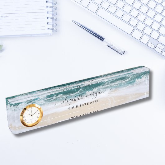 Elegant Aqua Blue Green Script Name Clock Desk Nam Naambordje