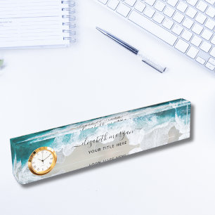 Elegant Aqua Blue Green Script Name Clock Desk Nam Naambordje