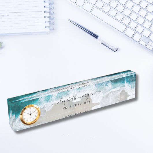 Elegant Aqua Blue Green Script Name Clock Desk Nam Naambordje