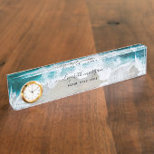 Elegant Aqua Blue Green Script Name Clock Desk Nam Naambordje (Zijkant)