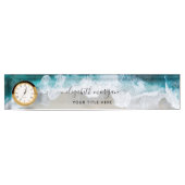 Elegant Aqua Blue Green Script Name Clock Desk Nam Naambordje (Voorkant)