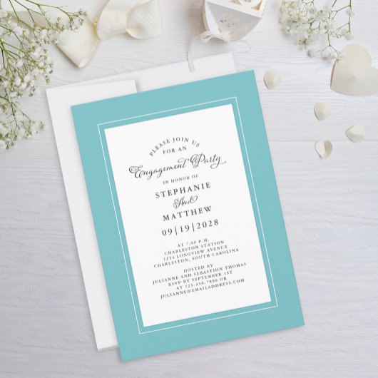 Elegant Aqua Blue Green Wedding Engagement Party Kaart