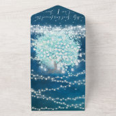 Elegant Aqua Blue Heart Leaf Tree Wedding All In One Uitnodiging (Buitenkant)