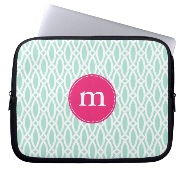 Elegant Aqua Blue Modern Trellis Personalized Laptop Sleeve (Voorkant)