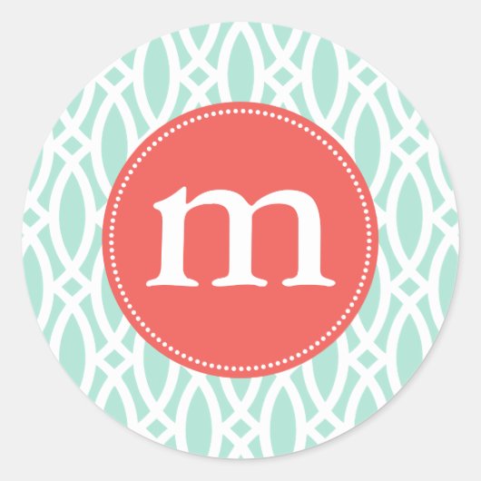 Elegant Aqua Blue Modern Trellis Personalized Ronde Sticker (Voorkant)