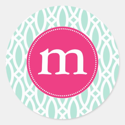 Elegant Aqua Blue Modern Trellis Personalized Ronde Sticker (Voorkant)