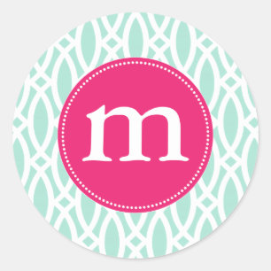 Elegant Aqua Blue Modern Trellis Personalized Ronde Sticker
