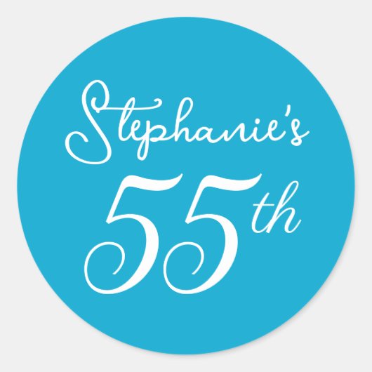 Elegant Aqua Blue Monogram 55th Birthday Party Ronde Sticker (Voorkant)
