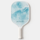 Elegant Aqua Blue Ocean Coastal Monogrammed Pickleball Paddle (Voorkant)