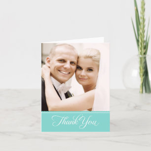 Elegant Aqua Blue Scalloped Wedding Photo Bedankkaart