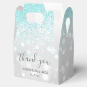Elegant Aqua Blue Silver Sparkly Glitter Bruiloft Bedankdoosjes (Geopend)