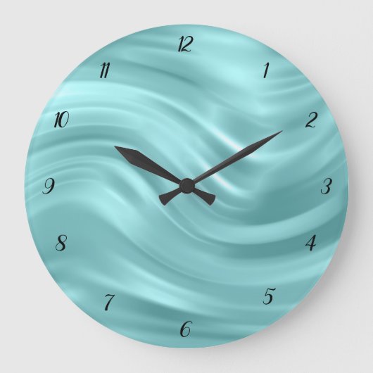 Elegant Aqua Blue Swirl Design Decorative Grote Klok (Voorkant)