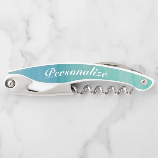 Elegant aqua blue waterverf corkschroefopener kurkentrekker (Voorkant)