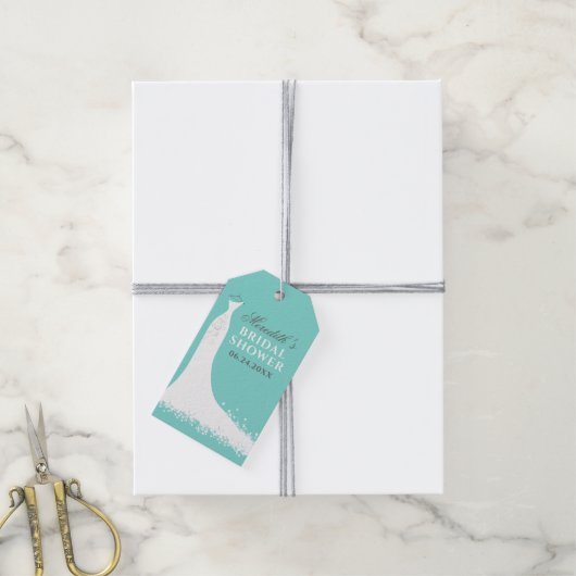 Elegant Aqua Blue Wedding Gown Vrijgezellenfeest Cadeaulabel (Met Touw)