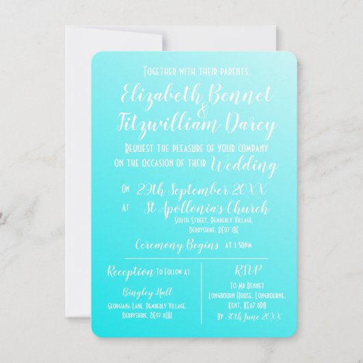 Elegant Aqua Blue Wedding Invitation Kaart (Voorkant)