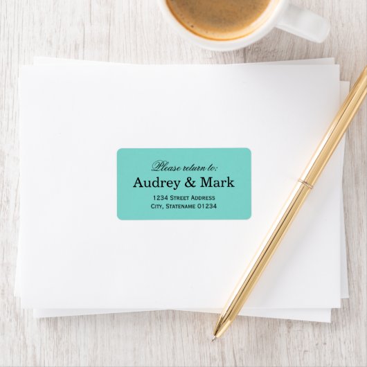 Elegant Aqua Blue Wedding Monogram Return Address Etiket (Insitu)