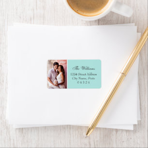 Elegant Aqua Blue Wedding Photo Return Address Etiket
