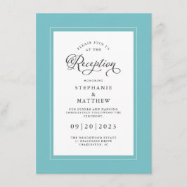 Elegant Aqua Blue Wedding Reception Chic Borders Informatiekaartje