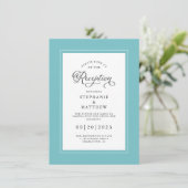Elegant Aqua Blue Wedding Reception Chic Borders Informatiekaartje (Staand voorkant)