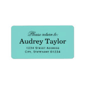 Elegant Aqua Blue Wedding Return Address Etiket (Voorkant)