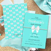 Elegant Aqua Blue White Bow Tiffany Baby shower Kaart