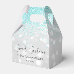Elegant Aqua Blue Zilver Glitter Zoet Zestien Bedankdoosjes