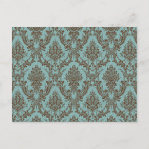 Elegant Aqua & Chocolate Damask Patroon Vintage Briefkaart