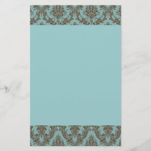 Elegant Aqua & Chocolate Damask Patroon Vintage Briefpapier