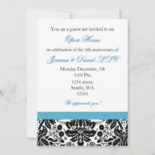 Elegant aqua Corporate party Invitation Kaart (Voorkant)