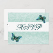 Elegant Aqua Damask Butterflies RSVP Wedding (Voorkant / Achterkant)
