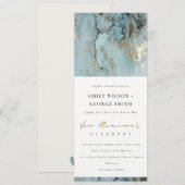 ELEGANT AQUA DUSKY BLUE GOLD AGATE VOW RENEWAL KAART (Voorkant / Achterkant)