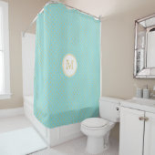 Elegant Aqua en Gold Polka Dots met monogram Douchegordijn (In situ)