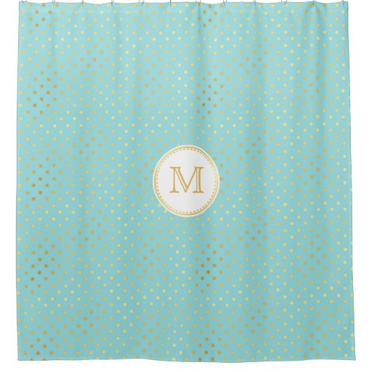Elegant Aqua en Gold Polka Dots met monogram Douchegordijn (Voorkant)