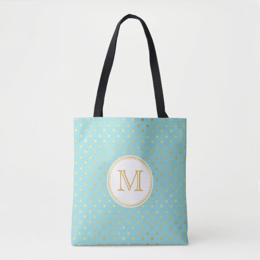 Elegant Aqua en Gold Polka Dots met monogram Tote Bag (Voorkant)
