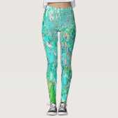 Elegant Aqua en Green Limelight Hydrangea Detail Leggings (Voorkant)