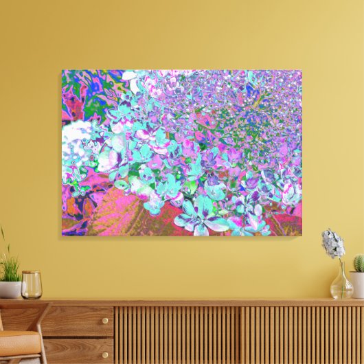 Elegant Aqua en Paarse Limelight Hydrangea Detail Canvas Afdruk (Insitu (Woonkamer))