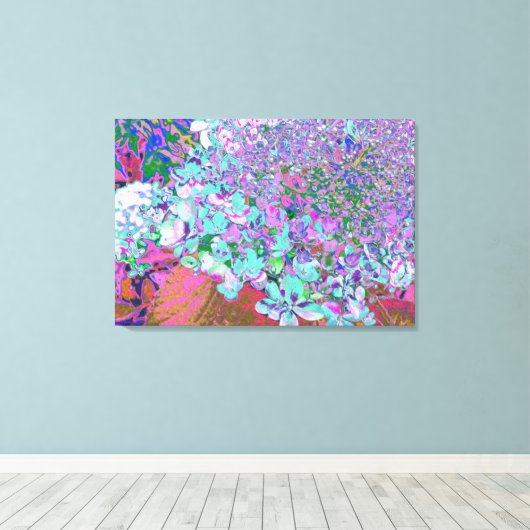 Elegant Aqua en Paarse Limelight Hydrangea Detail Canvas Afdruk (Insitu (Houten vloer))