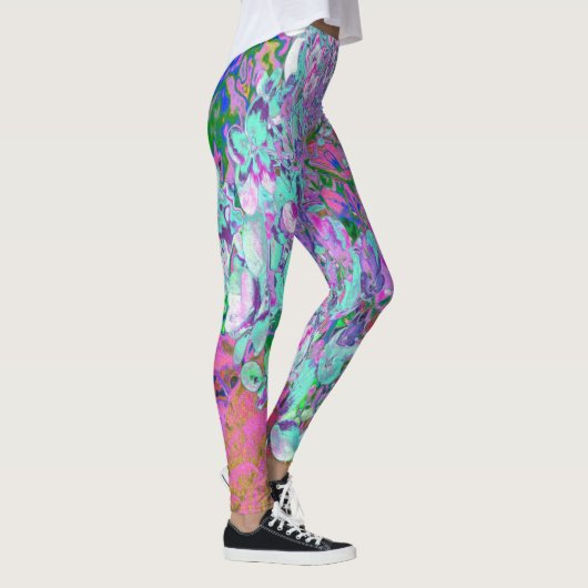Elegant Aqua en Paarse Limelight Hydrangea Detail Leggings (Rechts)