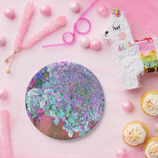 Elegant Aqua en Paarse Limelight Hydrangea Detail Papieren Bordje (Feest)